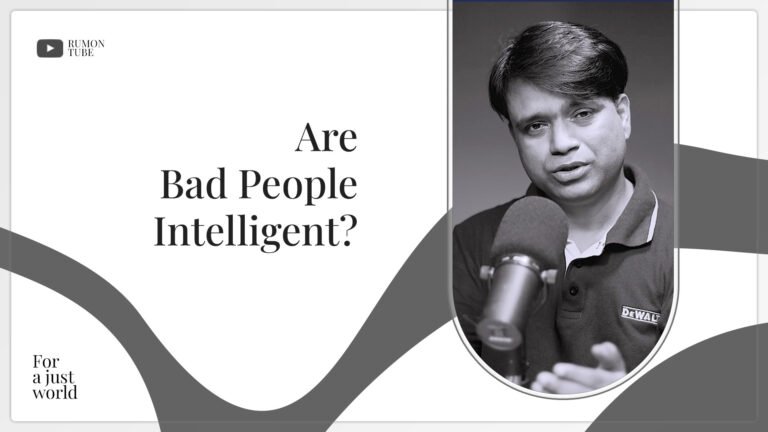 Rumon Anam speaking into a microphone during a video titled "Are Bad People Intelligent?"